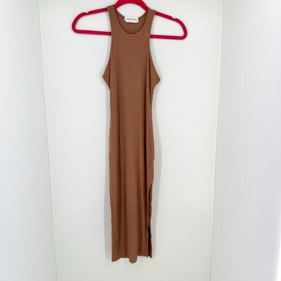 Goodnight Macaroon Dress Womens Small Brown Fitted Ribbed Slit Solid Sleeveless - Picture 2 of 7